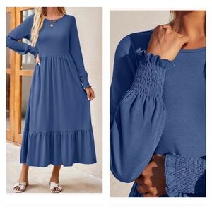 Elegant Blue Maxi Dress with pockets